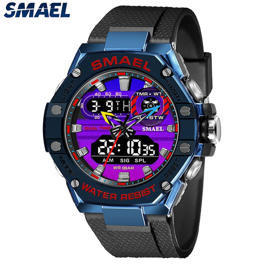 SMAEL Sport Watch for Man Dual Time Watch for Men Led Light Watch Alarm 8066 Fashion Sport  Watches Military S Shiock Wristwatch