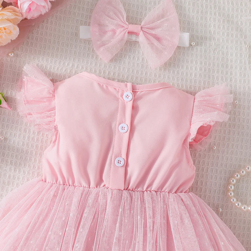 Dress For Kids Newborn 3 - 24 Months Birthday Fashion Fly Sleeve Cute Pink Tulle Princess Formal Dresses Ootd For Baby Girl