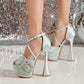 Liyke Runway Style Glitter Rhinestones Flower Platform Pumps Sandals Women Wedding Banquet Shoes Sexy Peep Toe Pole Dance Heels