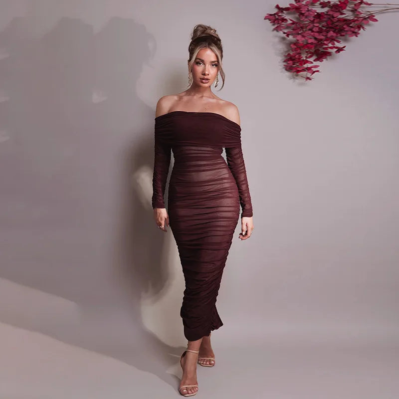 Off-shoulder Long Sleeve Sexy Maxi Dress For Women Autumn New Strapless Backless