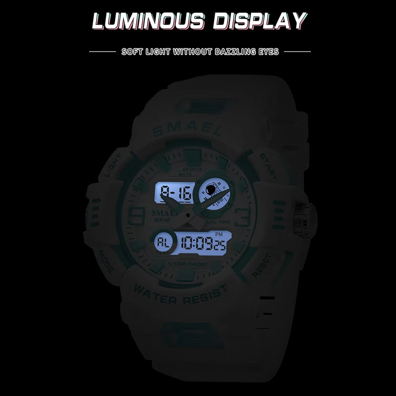 Women Watch Quartz SMAEL Sports Watches 50M Waterproof Wristwatches Dual Time Fashion White Clock 8083 Lady Watches Digital