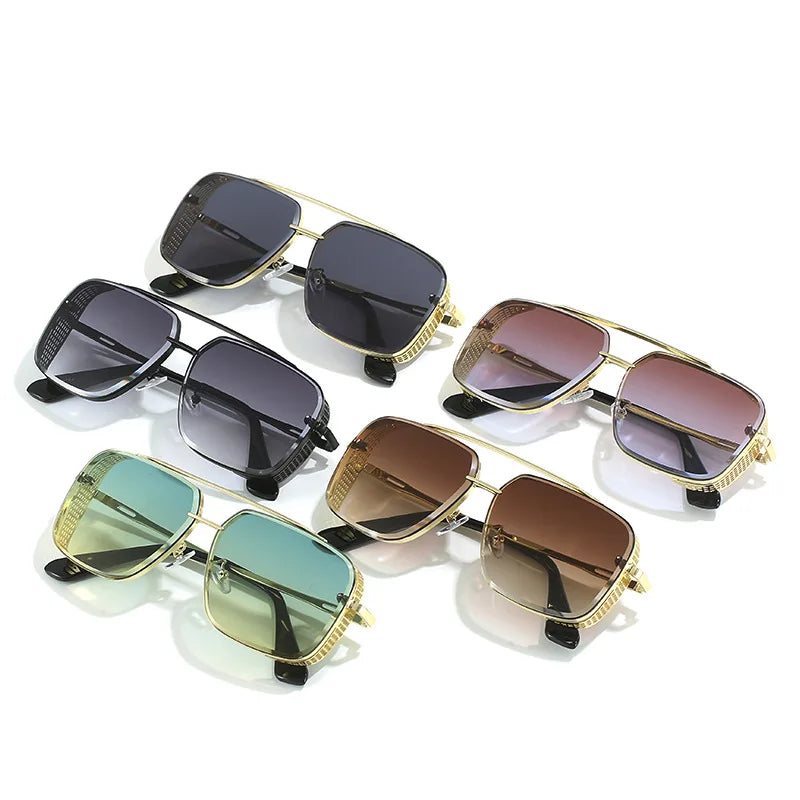 ZLY 2023 New Fashion Rectangle Sunglasses Men Women Gradients Lens Metal Frame Hinge Luxury Quality Brand Designer Eyewear UV400