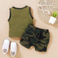 Letters Print Sleeveless Vest Top + Camouflage Shorts 2PCS Outfit Summer Clothing - Kids Toddler Baby Boy Fashion Clothes Set