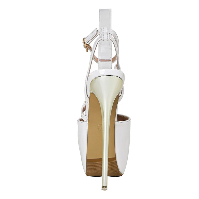 Liyke Black White Patent Leather Platform Pumps Women Shoes Fashion Metal Butterfly Designer High Heels Stiletto Sandals Size 42