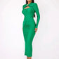 Long Sleeve Sexy Maxi Dress For Women Gown Autumn Winter New Metal Buckle Ruched Slit Long Dress Elegant