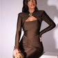 Long Sleeve Sexy Maxi Dress For Women Gown Autumn Winter New Metal Buckle Ruched Slit Long Dress Elegant