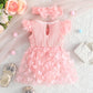 Set Dress For Kids 0-18 Months old Birthday Pink Butterfly Sleeve Tulle Princess Formal Dresses Ootd For Newborn Baby Girl