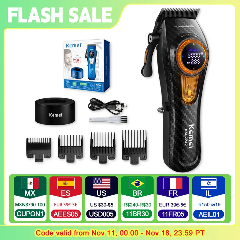 Professional Hair Clipper 9000 RPM Electric Hair Cutting - Machine Adjustable Hair Trimmer with Base Cordless Barber Haircut