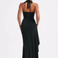 Deep V Neck Thigh High Split Maxi Dress Women Halter Sleeveless Backless