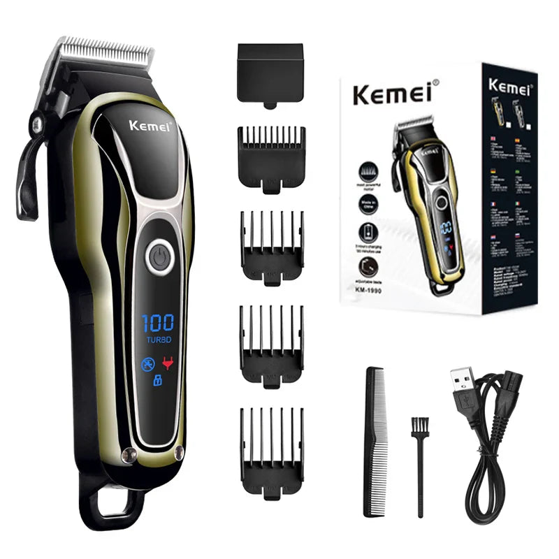 Rechargeable Trimmer Men Electric Cutter Hair Cutting Machine LCD Cordless Beard Trimmer KM-1990