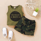 Letters Print Sleeveless Vest Top + Camouflage Shorts 2PCS Outfit Summer Clothing - Kids Toddler Baby Boy Fashion Clothes Set