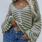 Striped Drop Shoulder V-Neck Pullover Sweater