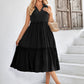 Tie Neck Frill Trim Sleeveless Dress