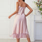 Spaghetti Strap V-Neck Ruffle Hem Satin Night Dress