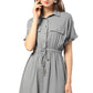 Half Button Drawstring Waist Short Sleeve Shirt Dress