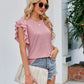 Round Neck Flutter Sleeve Eyelet Blouse
