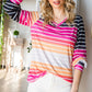 Gradient Striped Long Sleeve V-Neck Top