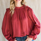 Frilled Neck Long Flounce Sleeve Blouse
