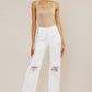 Kancan High-Rise Distressed Flare Jeans in White (Button-Fly)