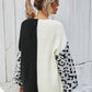 Leopard Color Block V-Neck Tunic Pullover Sweater