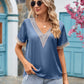 Contrast Trim Short Sleeve Plunge Blouse