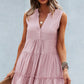 Frill Trim Notched Sleeveless Tiered Dress
