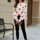 Heart Pattern Lantern Sleeve Round Neck Tunic Sweater