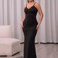 Contrast Spliced Mesh Spaghetti Strap Train Dress
