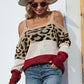 Leopard Print Color Block Square Neck Sweater