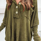 Waffle Knit Buttoned Long Sleeve Top with Breast Pocket