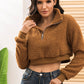 Half Zipper Turn-Down Collar Plush Crop Sweatshirt