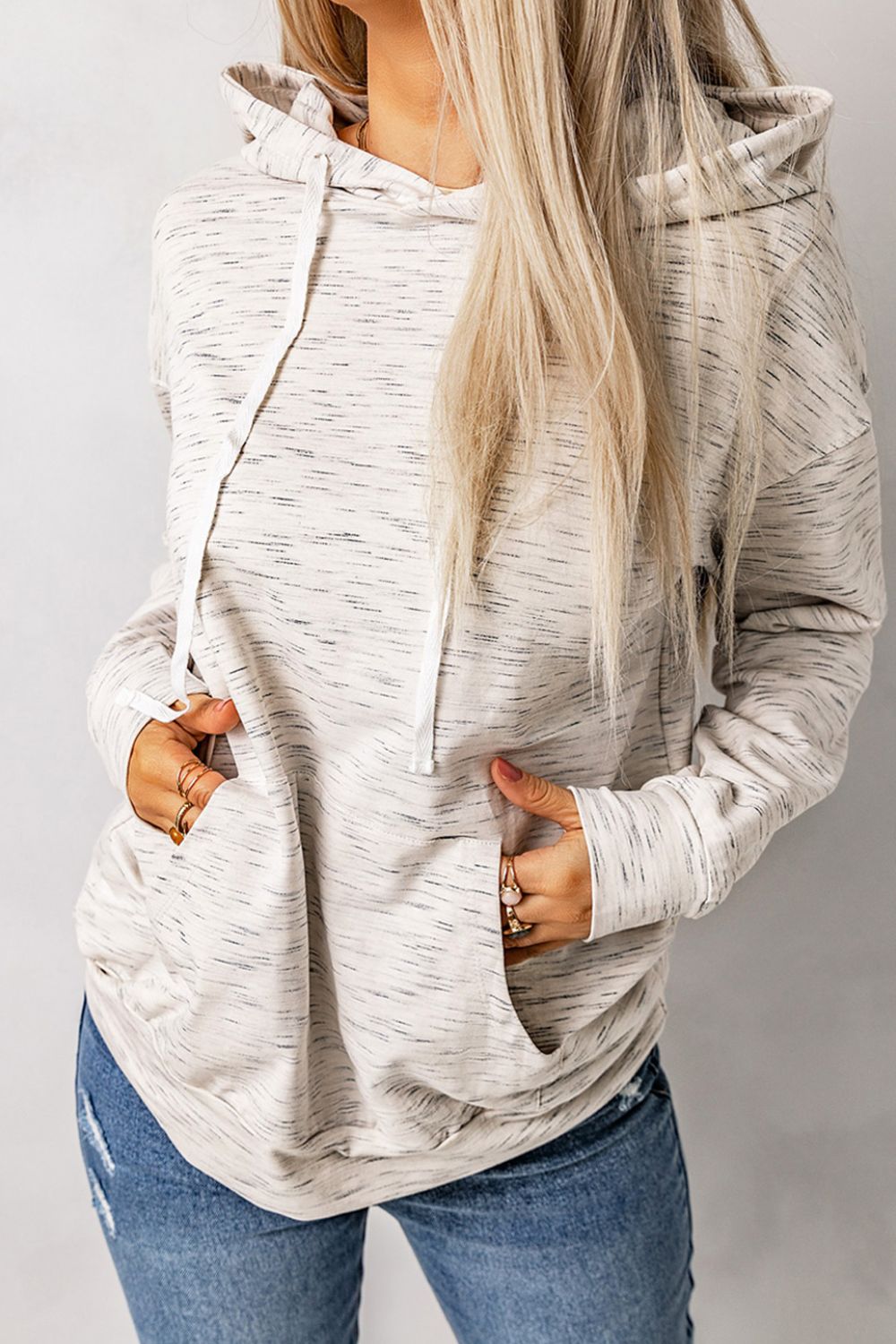 Printed Drawstring Detail Hoodie with Kangaroo Pocket