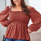 Plus Size Square Neck Balloon Sleeve Peplum Blouse