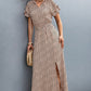 Printed Tie-Neck Flutter Sleeve Split Dress