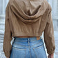 Zip-Up Corduroy Cropped Hooded Jacket