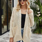 Ribbed Trim Openwork Open Front Cardigan