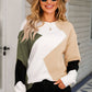 Color Block Ribbed Trim Round Neck Sweater