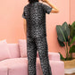Leopard Lapel Collar Shirt and Pants Lounge Set
