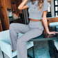 Ribbed Crop T-Shirt and Wide Leg Pants Lounge Set