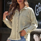 Distressed Fringe Trim Button Up Jacket