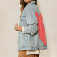 ODDI Full Size Contrast Heart Denim Jacket