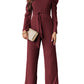 Belted Long Puff Sleeve V-Neck Jumpsuit