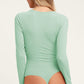 Lace Trim Ribbed Long Sleeve Bodysuit