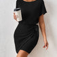 Ribbed Boat Neck Short Sleeve Dress