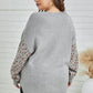 Plus Size Leopard Distressed Hem Detail Slit Sweater