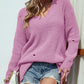 Distressed V-Neck Rib-Knit Sweater