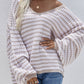 Striped Drop Shoulder V-Neck Pullover Sweater