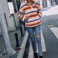 Multicolored Stripe Quarter Zip Fleece Sweatshirt