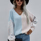 Leopard Color Block V-Neck Tunic Pullover Sweater