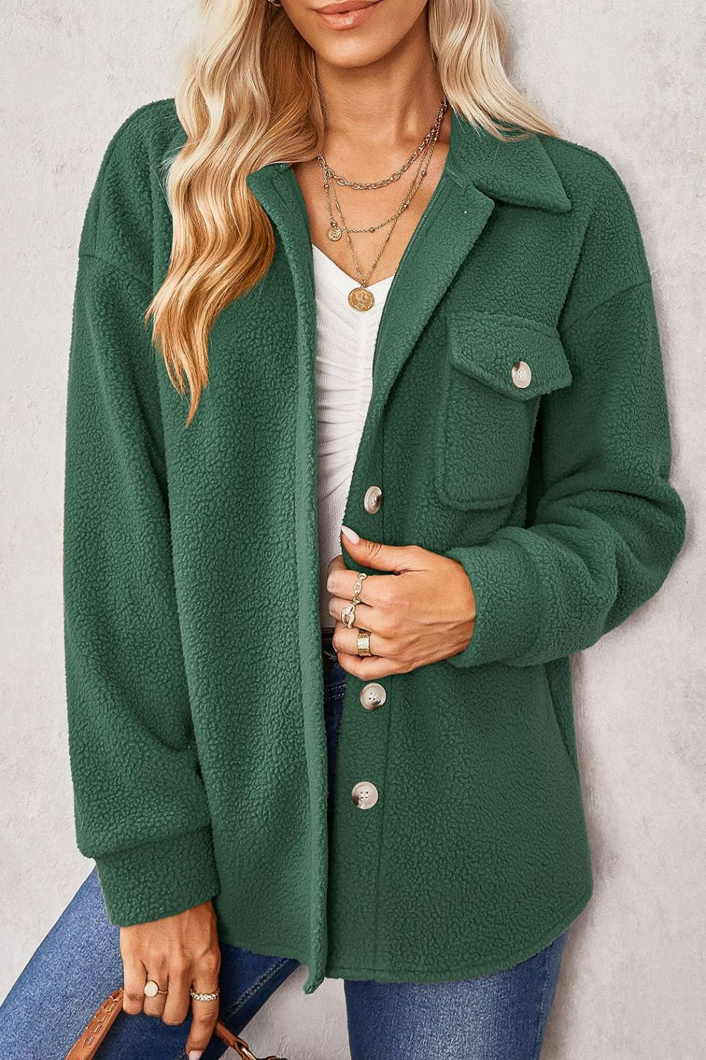 Sherpa Button Down Dropped Shoulder Jacket
